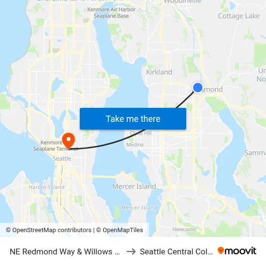 NE Redmond Way & Willows Rd NE to Seattle Central College map