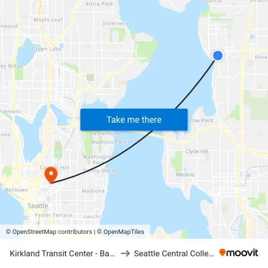 Kirkland Transit Center - Bay 2 to Seattle Central College map