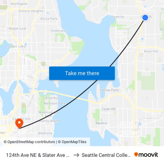 124th Ave NE & Slater Ave NE to Seattle Central College map