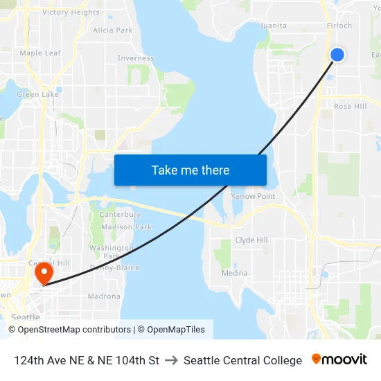 124th Ave NE & NE 104th St to Seattle Central College map