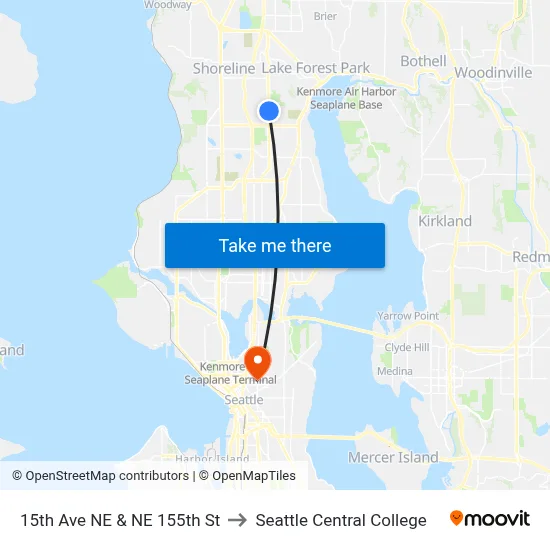 15th Ave NE & NE 155th St to Seattle Central College map