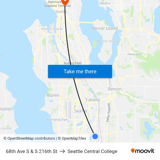 68th Ave S & S 216th St to Seattle Central College map