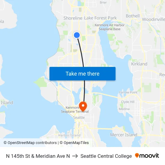 N 145th St & Meridian Ave N to Seattle Central College map