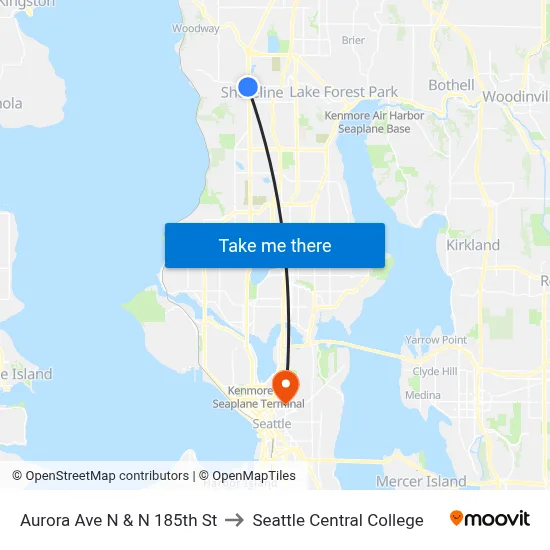 Aurora Ave N & N 185th St to Seattle Central College map