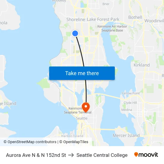 Aurora Ave N & N 152nd St to Seattle Central College map