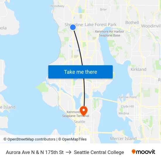 Aurora Ave N & N 175th St to Seattle Central College map