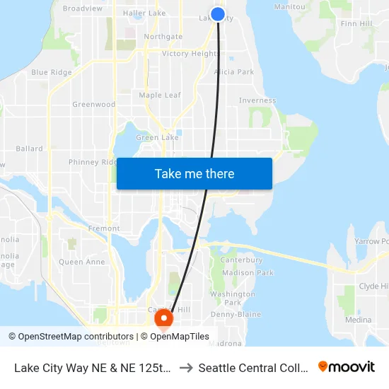 Lake City Way NE & NE 125th St to Seattle Central College map
