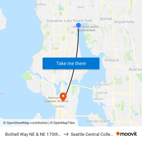 Bothell Way NE & NE 170th St to Seattle Central College map