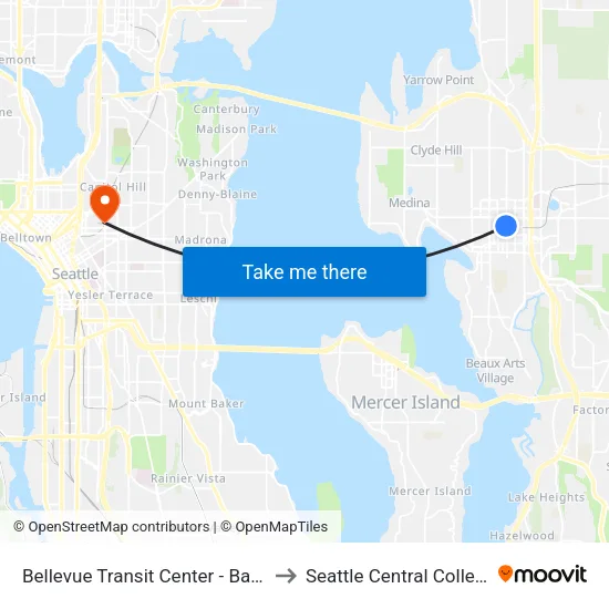 Bellevue Transit Center - Bay 1 to Seattle Central College map