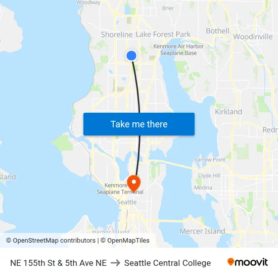 NE 155th St & 5th Ave NE to Seattle Central College map