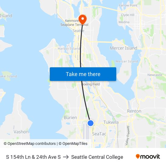 S 154th Ln & 24th Ave S to Seattle Central College map