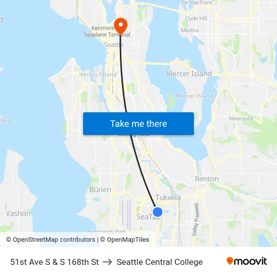 51st Ave S & S 168th St to Seattle Central College map