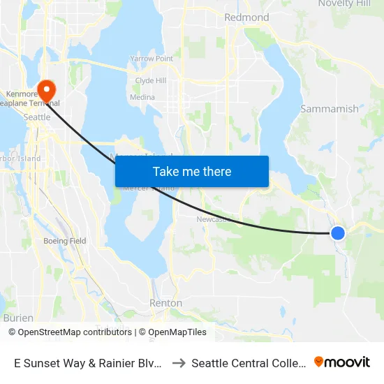 E Sunset Way & Rainier Blvd S to Seattle Central College map