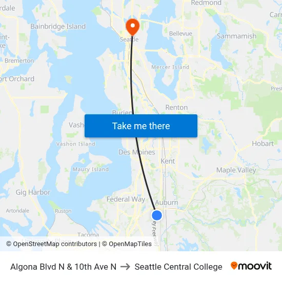 Algona Blvd N & 10th Ave N to Seattle Central College map