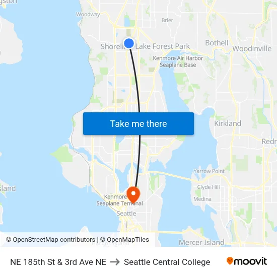 NE 185th St & 3rd Ave NE to Seattle Central College map
