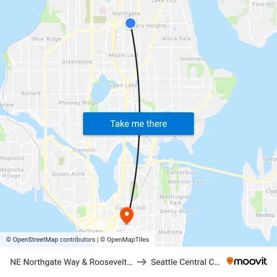 NE Northgate Way & Roosevelt Way NE to Seattle Central College map