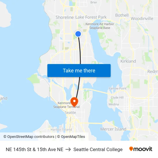 NE 145th St & 15th Ave NE to Seattle Central College map