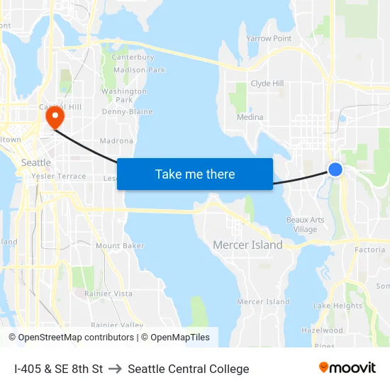 I-405 & SE 8th St to Seattle Central College map