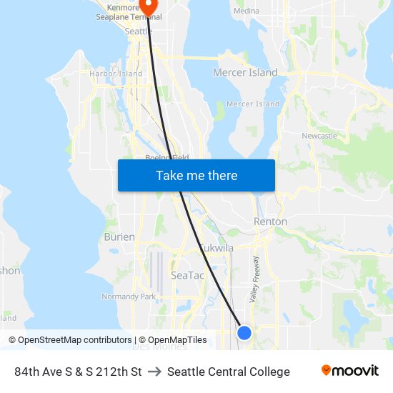 84th Ave S & S 212th St to Seattle Central College map