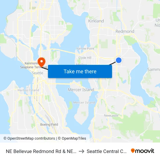 NE Bellevue Redmond Rd & NE 20th St to Seattle Central College map