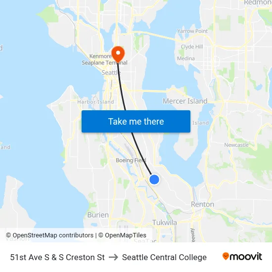 51st Ave S & S Creston St to Seattle Central College map