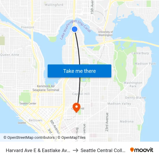 Harvard Ave E & Eastlake Ave E to Seattle Central College map
