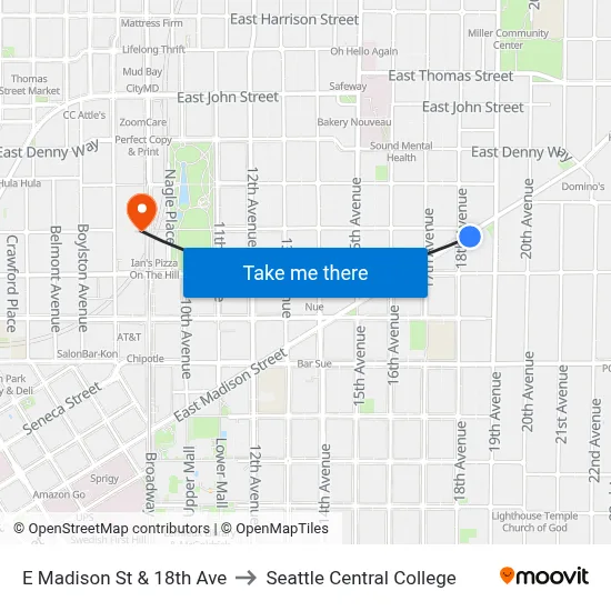 E Madison St & 18th Ave to Seattle Central College map