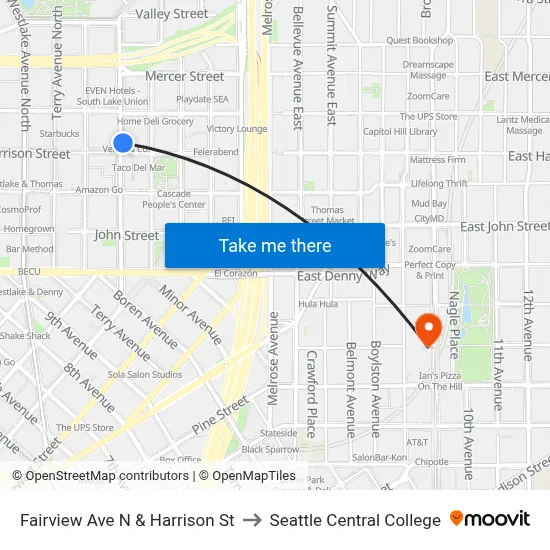 Fairview Ave N & Harrison St to Seattle Central College map