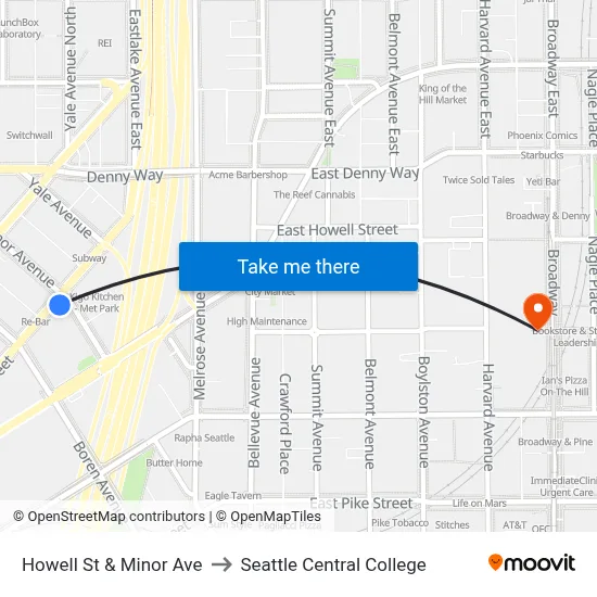 Howell St & Minor Ave to Seattle Central College map