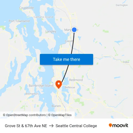 Grove St & 67th Ave NE to Seattle Central College map