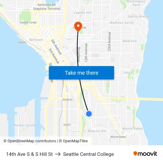 14th Ave S & S Hill St to Seattle Central College map