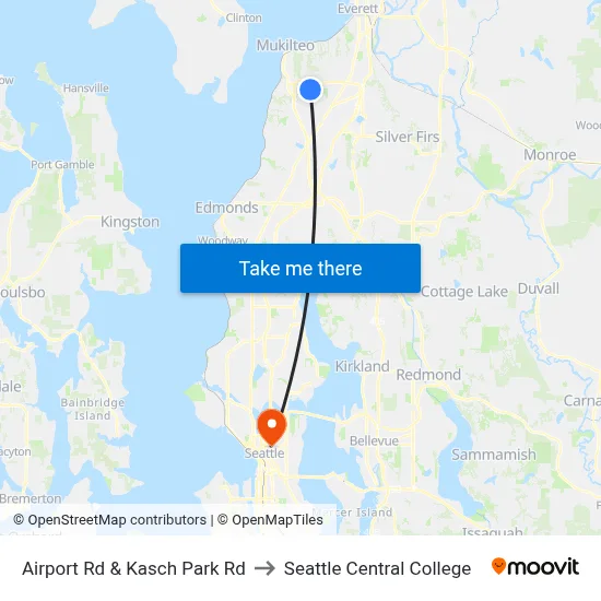 Airport Rd & Kasch Park Rd to Seattle Central College map