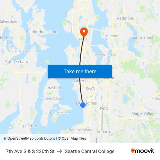 7th Ave S & S 226th St to Seattle Central College map