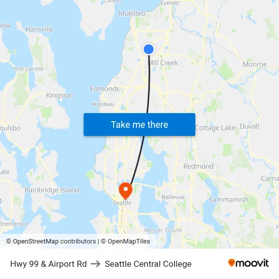 Hwy 99 & Airport Rd to Seattle Central College map