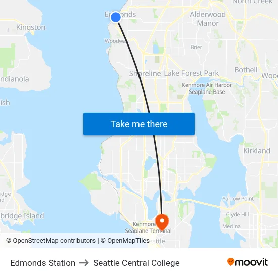 Edmonds Station to Seattle Central College map