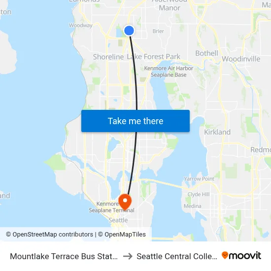 Mountlake Terrace Bus Station to Seattle Central College map