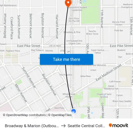 Broadway & Marion (Outbound) to Seattle Central College map