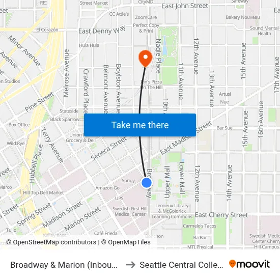 Broadway & Marion (Inbound) to Seattle Central College map