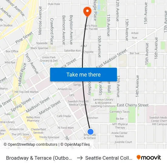 Broadway & Terrace  (Outbound) to Seattle Central College map