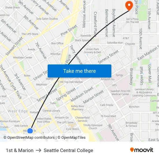 1st & Marion to Seattle Central College map