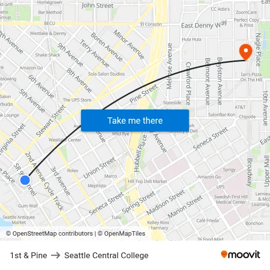 1st & Pine to Seattle Central College map