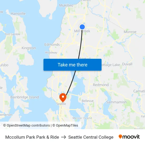Mccollum Park Park & Ride to Seattle Central College map