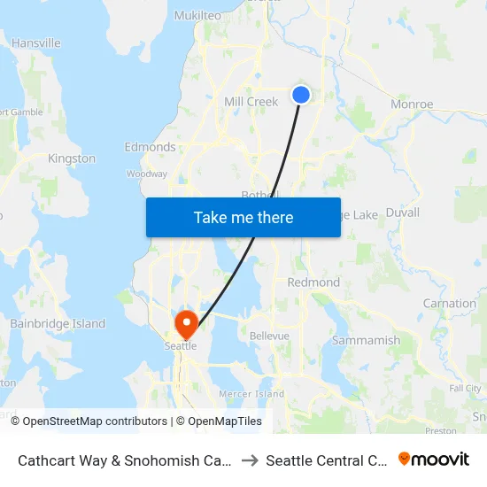 Cathcart Way & Snohomish Cascade Dr to Seattle Central College map