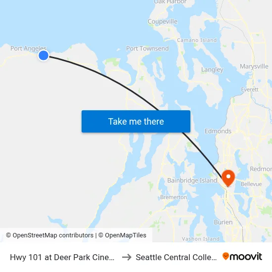 Hwy 101 at Deer Park Cinema to Seattle Central College map