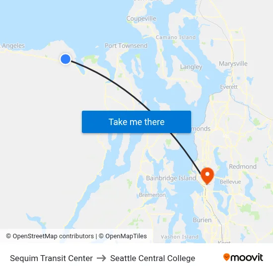Sequim Transit Center to Seattle Central College map