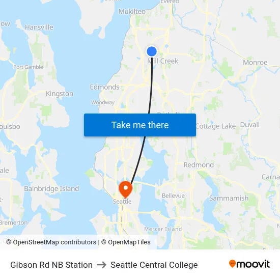 Gibson Rd NB Station to Seattle Central College map