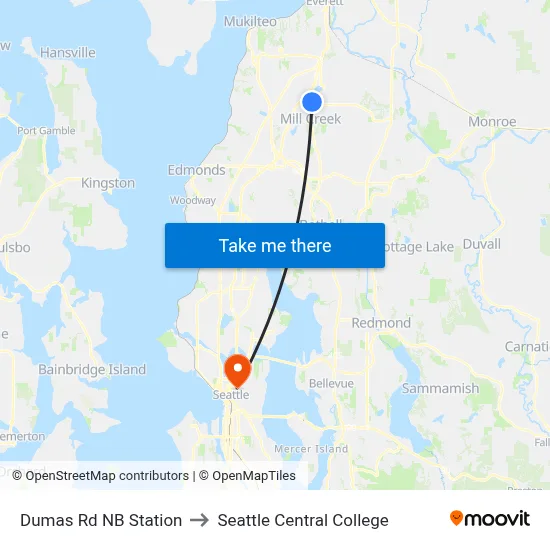 Dumas Rd NB Station to Seattle Central College map