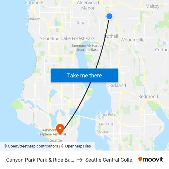 Canyon Park Park & Ride Bay 6 to Seattle Central College map