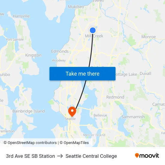 3rd Ave SE SB Station to Seattle Central College map