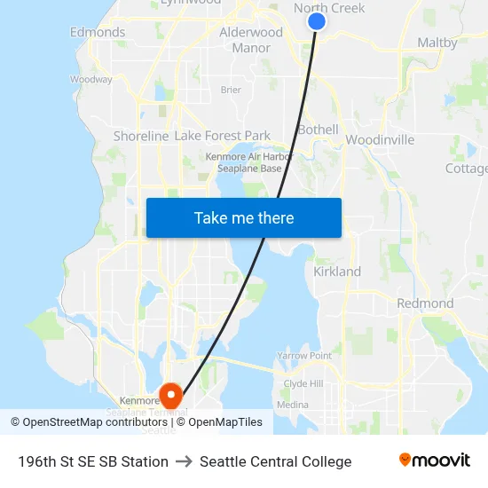 196th St SE SB Station to Seattle Central College map